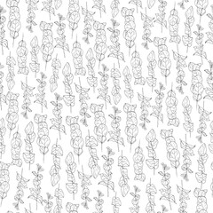 Fototapeta na wymiar Eucalyptus twigs on white background. Hand-drawn vector illustration. Seamless pattern.