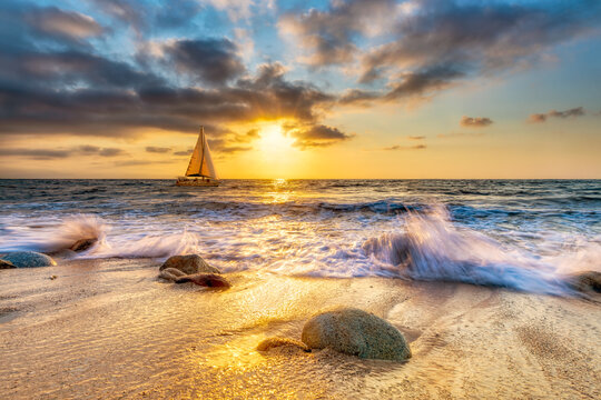 Sunset Sailboat Ocean Nature Inspiration