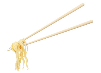 Wooden chopsticks with tasty noodles, cut out