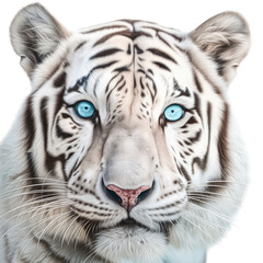 Fototapeta na wymiar an isolated white tiger FACE, FRONT-view portrait, jungle-themed photorealistic illustration on a transparent background cutout in PNG, GENERATIVE AI