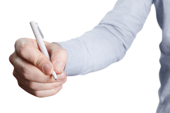 Hand holding a pen cut out