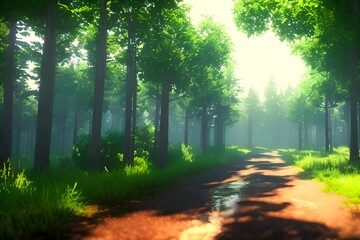 Colored magical forest in colors. AI simulation.