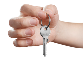 Hand with a house key cut out