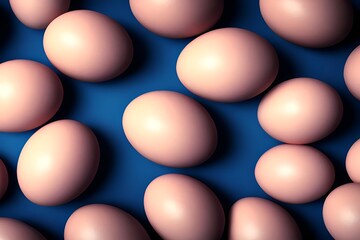 Chicken eggs on a blue background. Product for cooking.
