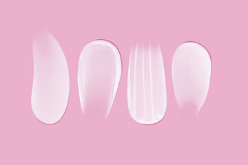 Set of cream texture smears on pink background