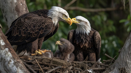 Fototapeta premium Eagle feeding its young in its nest Generative AI