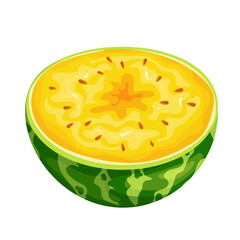 Juicy yellow watermelon. Half of a summer berry.Vector graphics.