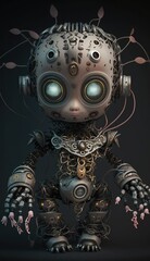 Creepy puppet half robot half human with evil face Generative AI