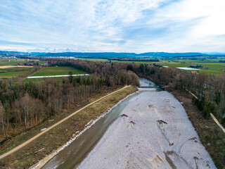 Fluss Emme mit Revitalisierung Ämmeschache-Urtenesumpf Gemeinde Utzenstorf & Bätterkinden Bern Schweiz	
