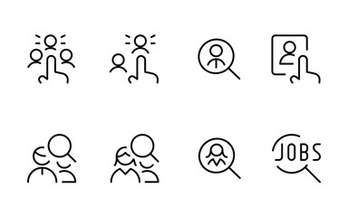 Hire Search job vacancy Find people icon Profile Hiring related line icons. Human resources and Recruitment vector linear icon set. can be used for web, logo, UI/UX, app.