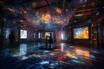 Immersive, interactive digital art installations blur the boundaries between technology and creative expression in this modern museum - obrazy, fototapety, plakaty