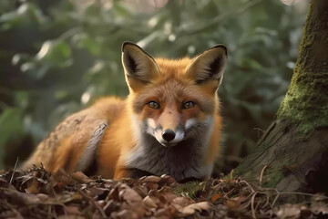 Naklejka na ściany i meble Fox - Worldwide - A group of mammal species known for their intelligence and adaptable behavior. They are threatened by habitat loss and hunting (Generative AI)