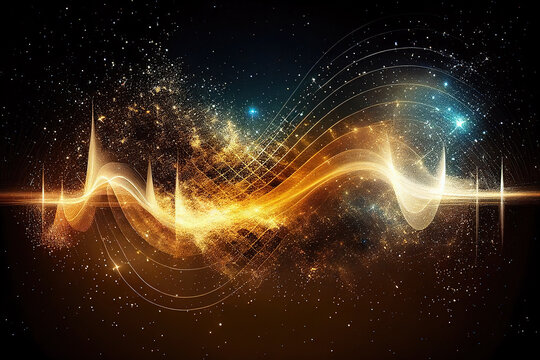 Sparkling sound and energy waves moving through space.