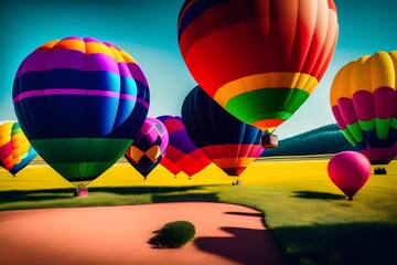 Obraz premium Up Close with a Rainbow of Balloons. Generative AI. 
