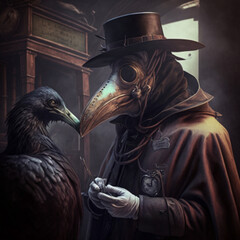 Fototapeta premium plague doctor with a bird