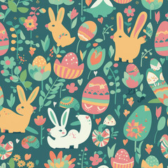Happy Easter Seamless Patern, Eggs, Rabbit Pattern Illustration