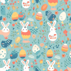 Happy Easter Seamless Patern, Eggs, Rabbit Pattern Illustration