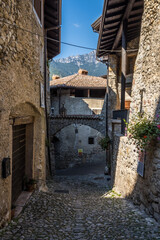 Street of the old medieval town of Canale di Tenno on Lake Garda