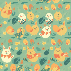 Happy Easter Seamless Patern, Eggs, Rabbit Pattern Illustration