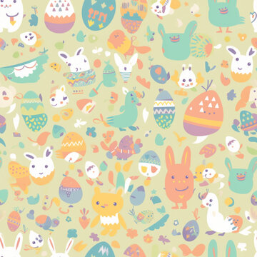 Happy Easter Seamless Patern, Eggs, Rabbit Pattern Illustration