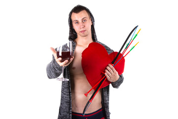 Valentine's Day. Young attractive man. White background.