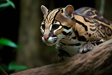 Ocelot - Central and South America - A small wild cat with a distinctive spotted coat and nocturnal behavior. They are threatened by habitat loss and hunting (Generative AI)