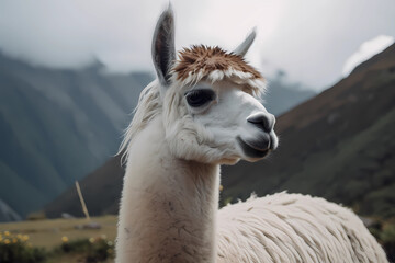 Obraz premium Llama - South America - A domesticated mammal species closely related to alpacas and known for its use as a pack animal (Generative AI)