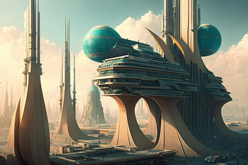 Fototapeta na wymiar Futuristic Cities, fantastic sci-fi art illustration 
