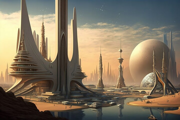 Futuristic Cities, fantastic sci-fi art illustration 