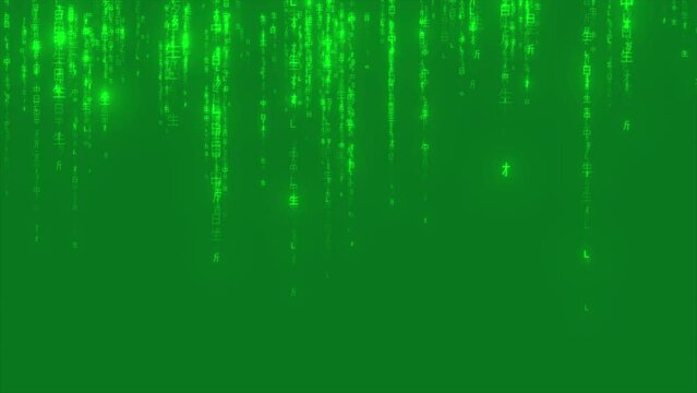 Green Screen Binary Matrix Code Falling Computer Digital Code Rain Background. High Tech Digital Matrix Binary Code Falling. Futuristic Matrix Numbers Falling. Hacker And Programming Concept 
