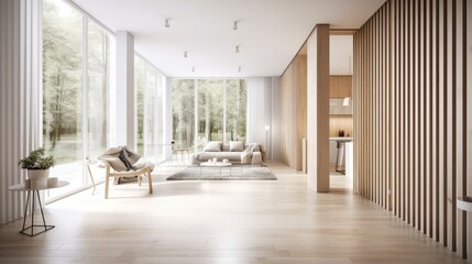 Obraz premium Light wooden living room for the homely feeling, interior. Generative AI Technology 