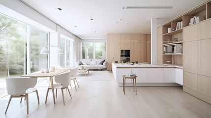 Fototapeta premium Light wooden living room for the homely feeling, interior. Generative AI Technology 