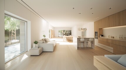 Light wooden living room for the homely feeling, interior. Generative AI Technology 