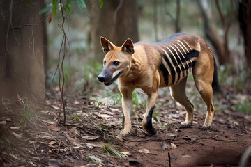 Tasmanian Tiger - Australia - A large, carnivorous marsupial that was once widespread but is now considered extinct (Generative AI)