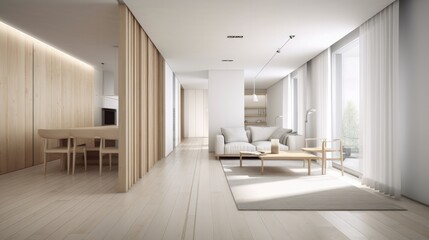 Light wooden living room for the homely feeling, interior. Generative AI Technology 
