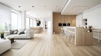 Light wooden living room for the homely feeling, interior. Generative AI Technology 