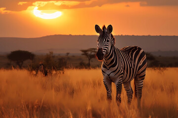 Zebra - Africa - A group of equid species known for their distinctive striped coats and social behavior. They are threatened by habitat loss and hunting (Generative AI)