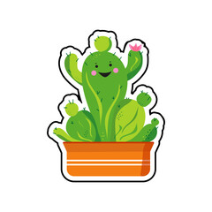 Houseplant sticker. Cartoon succulent, cactus .  Flowerin pot. House plant, potted plant. Ceramic pot. Vector illustration on isolated background.