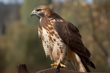 Red-tailed Hawk - North and South America - A medium-sized bird of prey known for its distinctive red tail feathers and hunting behavior. They are threatened (Generative AI)