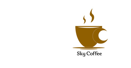 Logo: delicious light-brown coffee with steam and a crescent moon instead of the handle and the text 