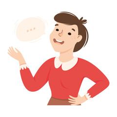 Young Female Talking and Gesturing Engaged in Conversation with Someone Vector Illustration