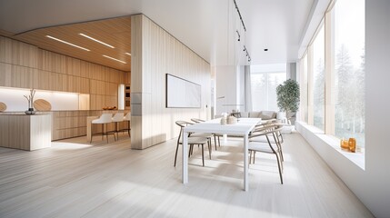 Living room made of light wooden for the cozy home, interior. Generative AI Technology 