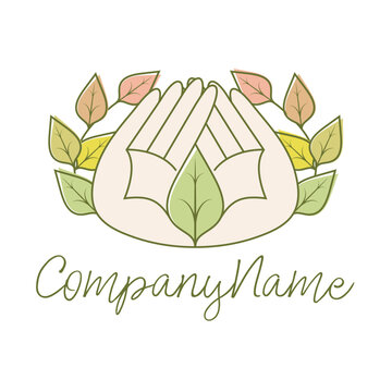 Natural Wellness  Hands And Leaves Logo