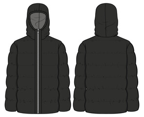 Unisex Puffer Jacket, Winter Jacket Front and Back View Fashion Illustration, Vector, CAD, Technical Drawing, Flat Drawing, Template, Mockup. © Jasmin