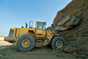 Bulldozer in action in a quarry