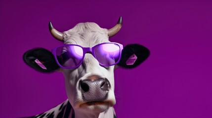 Happy Cow Sunglasses Purple Background Playful Image Generative AI