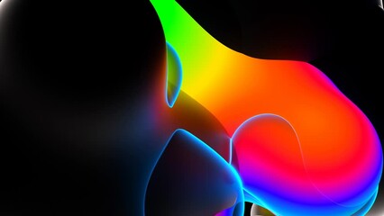 3d render abstract art video animation background with parts of surreal liquid motion connected spheres or balls in soft metal aluminium metal material with neon glowing fluorescent colorful  parts - Powered by Adobe