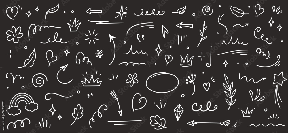Poster sketch element line set on chalkboard. abstract nature element decoration graphic icon set. sketch h