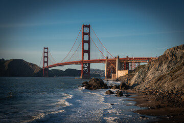 Sunset Golden Gate Bridge from the Marshall Beach