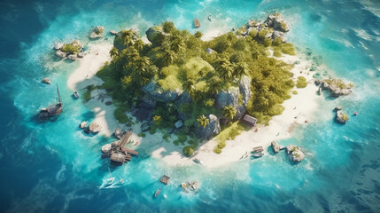 Fototapeta na wymiar Small tropical island in the ocean. Shot was taken from seaplane